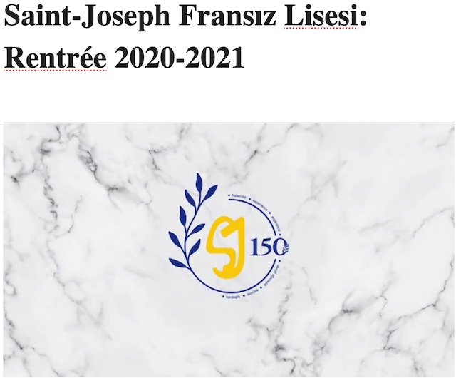 Saint-Joseph Fransız Lisesi: Rentrée 2020-2021