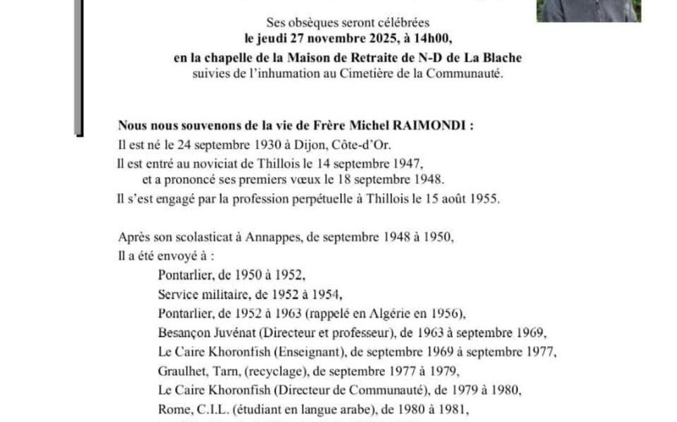 Décès du Frère Michel Raimondi