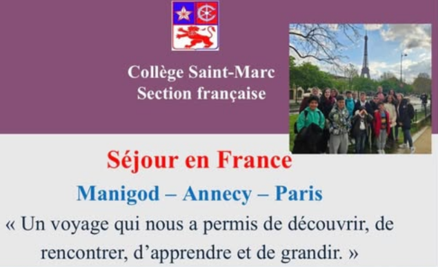 Saint Marc: Séjour en France et échange avec une école française.